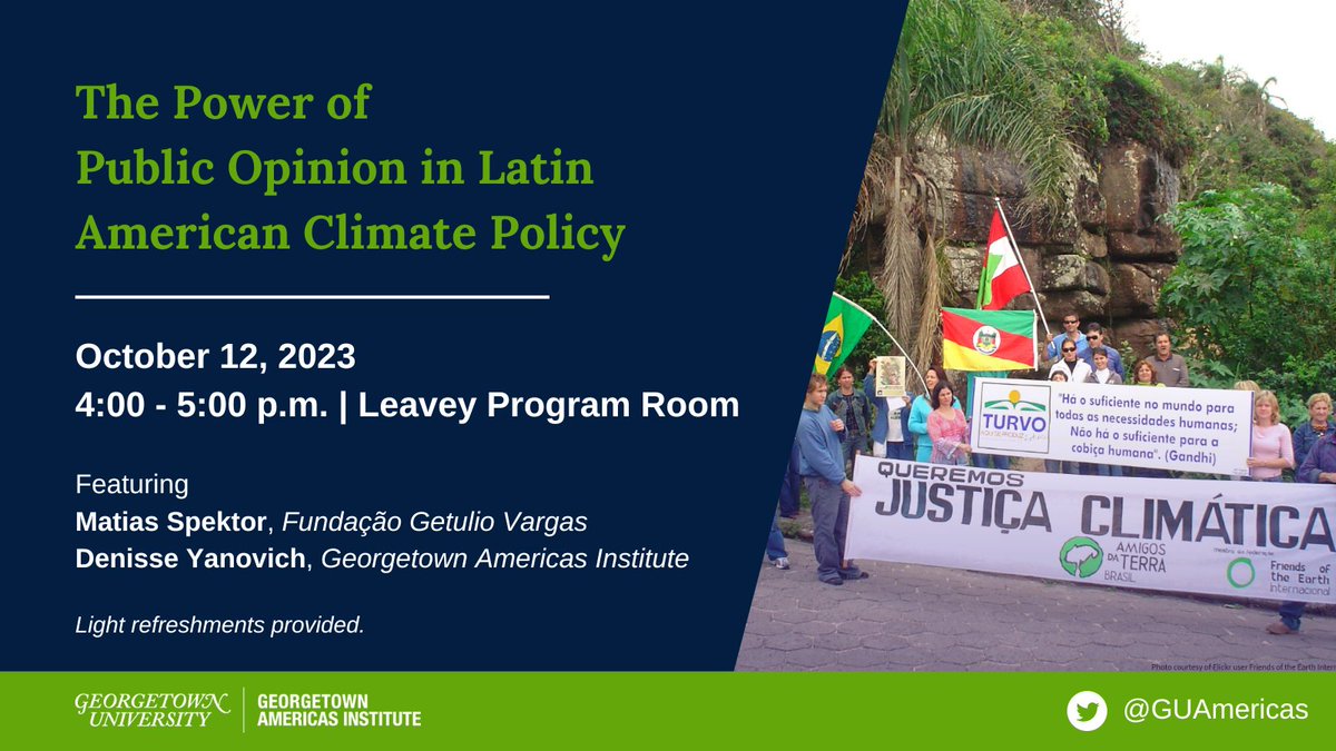 How do Latin Americans form their beliefs about climate change and assess associated risks? Next 📅Thu, GAI fellow @MatiasSpektor will join us in Leavey Program Room to discuss how public opinion informs perceptions of climate change. Sign up 🖊️ ow.ly/PeFG50PTqt8