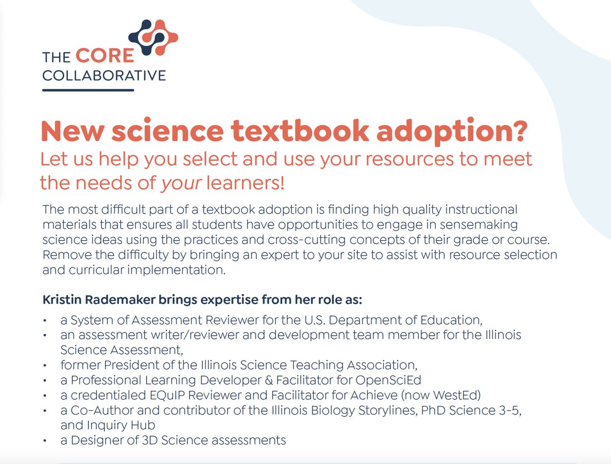 Partner Consultant, Kristin Rademaker can help you evaluate how the resources provided by a new adoption align with your state standards and meet your students learning goals! Check it out here! bit.ly/3EXWXlX?utm_ca… #TextbookAdoption #Science #EdChat #EdLeaders