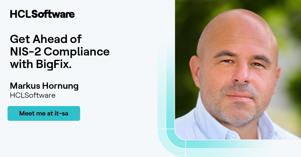 Are you prepared for the NIS-2 directive taking effect in October 2024?
📆 Come meet us in person, October 10-12, at it-sa – Home of IT Security in Nuremberg at booth 7-207

👉 hclsw.co/6b23rm 

#FueledByHCLSoftware