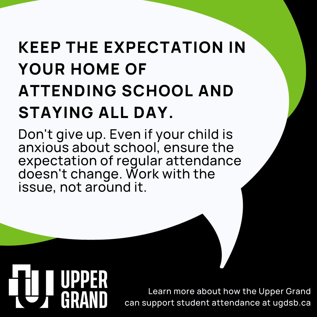 Upper Grand DSB (@ugdsb) on Twitter photo Keep the expectation that your child attends and stays in school throughout the day. How do you do that? Learn some tips here: ow.ly/BFUm50PRZpo. Keep the expectation that your child attends and stays in school throughout the day. How do you do that? Learn some tips here: ow.ly/BFUm50PRZpo.