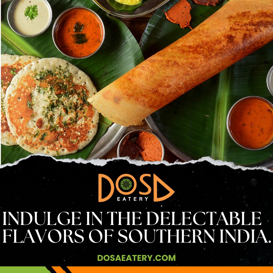 Discover the delicious flavors of South India at Dosa Eatery! 😋🇮🇳 From crispy dosas to aromatic curries, we're your ticket to an authentic culinary adventure. Join us today! 🍛🌴 #SouthIndianFlavors #DosaEatery