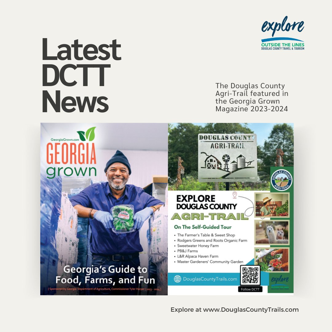 Get out, get moving, and enjoy the best of nature’s resources in Douglas County. The Douglas County Agri-Trail is featured in the Georgia Grown Magazine 2023-2024. Skip to page 6 to see our ad, and visit DouglasCountyTrails.com to explore the Agri-Trail.  #Tourism #Agriculture