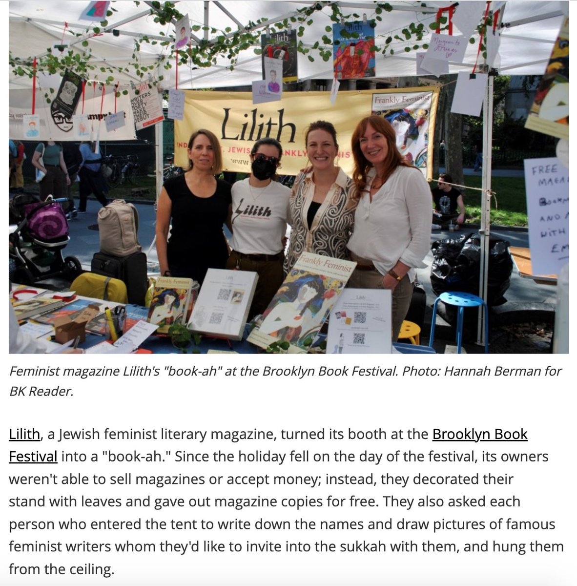 Love seeing Lilith's 'Bookah' at the @BKBF featured in @TheBKReader's article about sukkot!