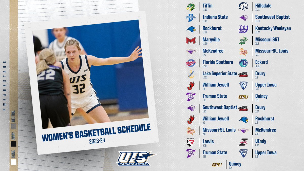 Women's Basketball Releases Schedule for 2023-24 Season

Story: ow.ly/vA8u50PTCWu
Schedule: ow.ly/Jfpt50PTCWv

<a href="/UISWBB/">UIS Women’s Basketball</a> | #WeAreStars