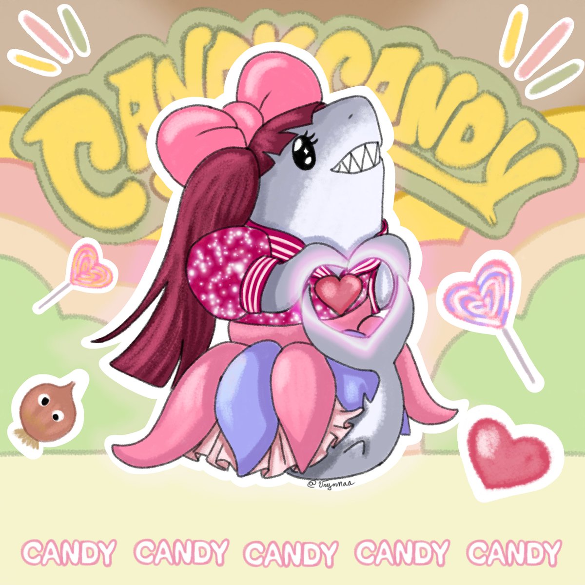 Vrynnaa's tweet photo. Day 05 Candy 🍭
@pamyurin
Candy candy candy candy candy
Sweetie sweetie girls love
Chewing chewing chewing chewing chewing
Cutie cutie xxx chewing love
#きゃりーぱみゅぱみゅ #CANDY #sharkcosplay #KyaryPamyuPamyu #shark #サメ #Sharktober #Sharktober2023 #illustration #Fanarts https://t.co/DBEaIFTj5C