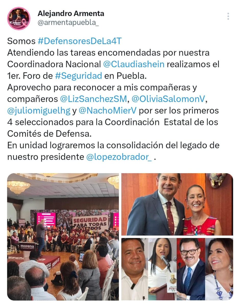 Alvaro_Rmz_V's tweet photo. #Ruta24 | Muy cerca del anuncio de que será incluido en #EncuestaFinal de @PartidoMorenaMx para definir al coordinador estatal de #Defensa4T, senador @armentapuebla_ tiene gesto de generosidad y competencia limpia y felicita a quienes fueron considerandos por el #ConsejoEstatal. https://t.co/jyLMNT5cGE