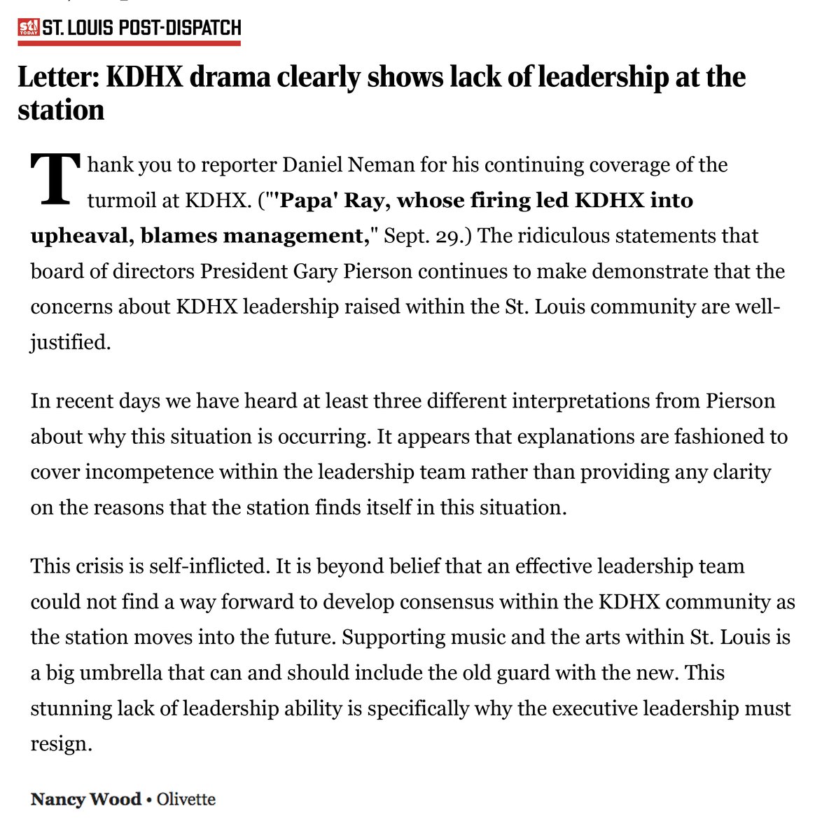 Straight 🔥 on the KDHX crisis in this letter published at <a href="/stltoday/">St. Louis Post-Dispatch</a> this morning. Read it and share it!