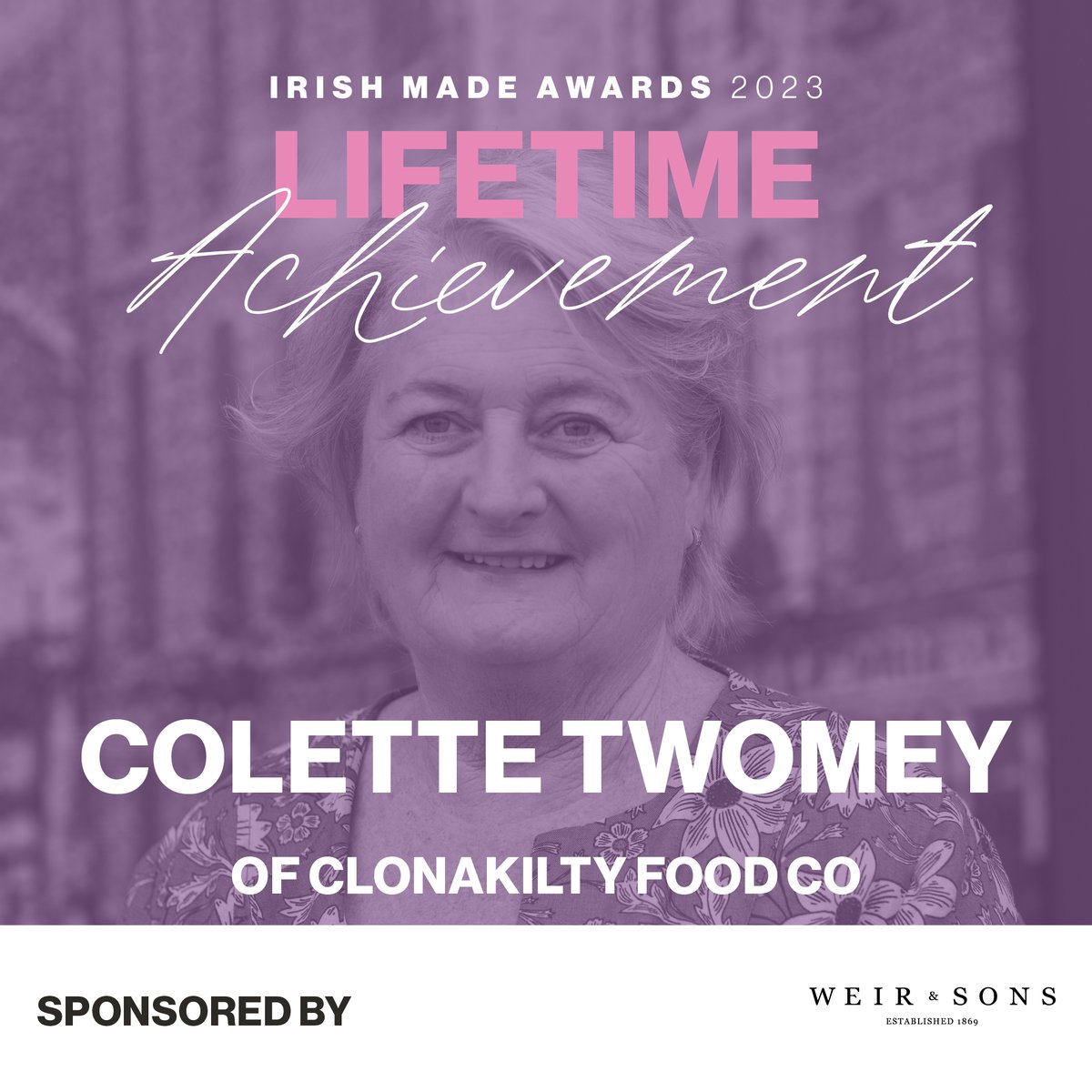 We are thrilled to announce Colette Twomey of @ClonakiltyBP as the winner of the Lifetime Achievement Award at the Irish Made Awards 2023, sponsored by @WeirandSons

#irishmadeawards2023