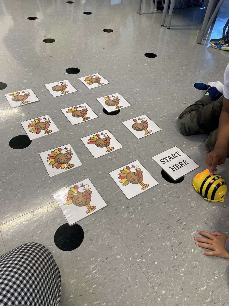 mrsbowesteaches's tweet image. Teaching our primaries to code with @beebotslearning Students had to code the bee bot to the turkey with the correct number of feathers. #mathintech #coding #counting