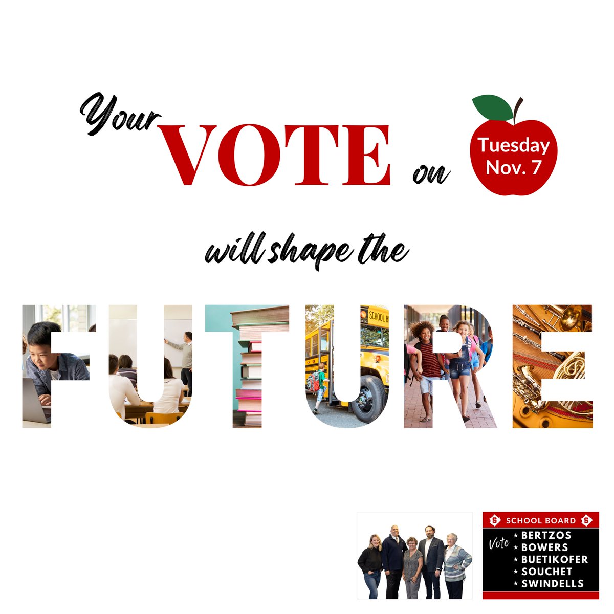 SoudertonAFRL's tweet photo. ... and question spending that does not benefit the students. Both students and taxpayers will benefit from a fresh set of eyes, rather than the status quo.

Vote for us on Tuesday, November 7: Bertzos, Bowers, Buetikofer, Souchet and Swindells https://t.co/cNSh6umdWK