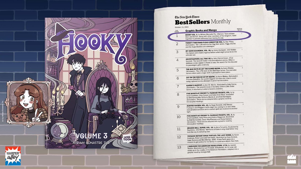 HOOKY VOL 3 IS A NYT BESTSELLER! 🥳🎈🎉

Congrats to @miriambonastre and all Hooky fans! 🥹

#Hooky #WEBTOON