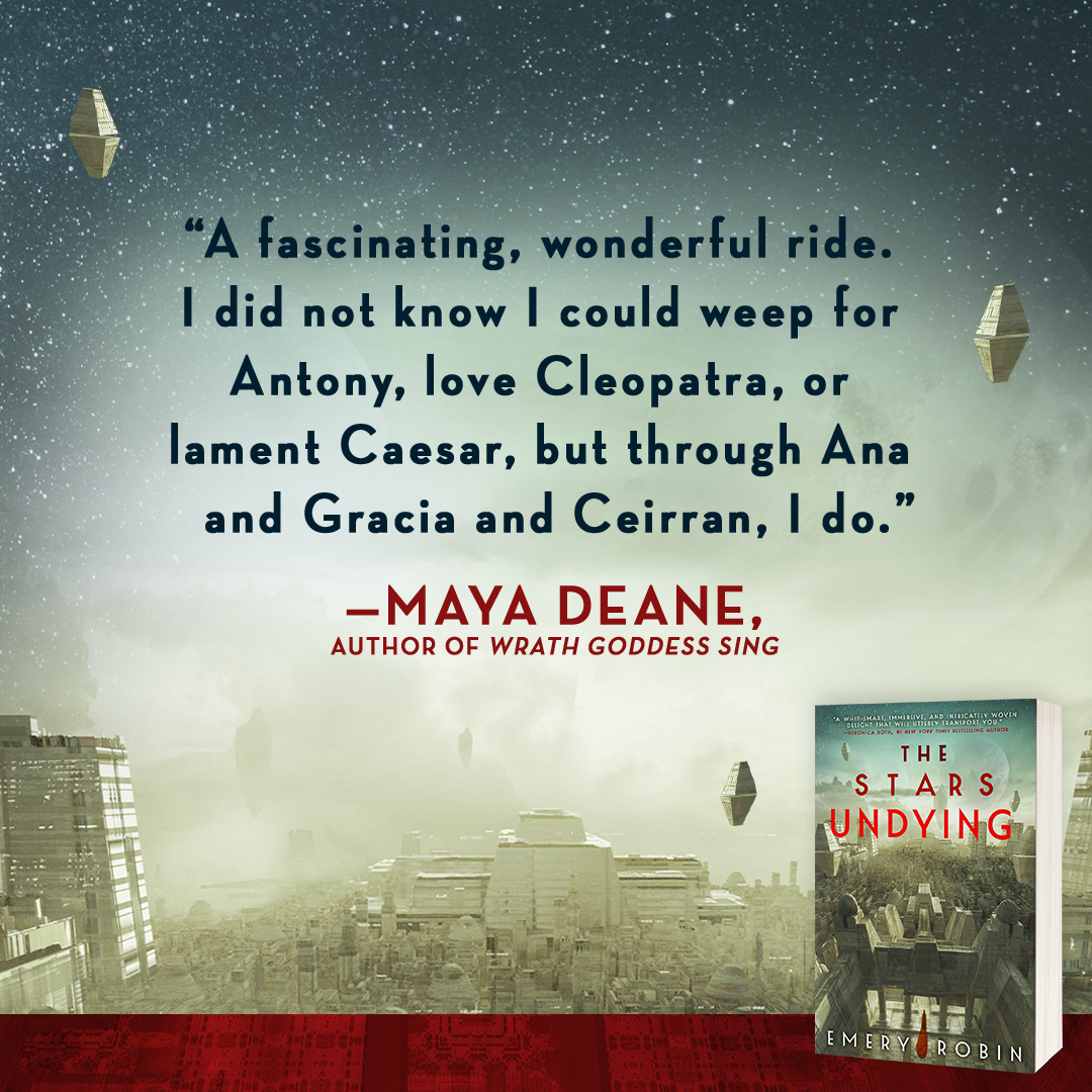 'A fascinating, wonderful ride. I did not know I could weep for Antony, love Cleopatra, or lament Caesar, but there Ana and Gracia and Ceirran, I do.' —@mayadeanewriter THE STARS UNDYING by @emwrobin is available now in paperback: bit.ly/3N6ZFsP