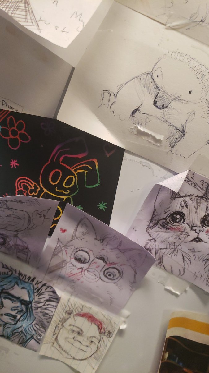 The_Darkeh's tweet photo. @Echoisweird Doodled a little Chewy Bunny at work now he lives on our silly doodle wall https://t.co/BTgU0GdNFI