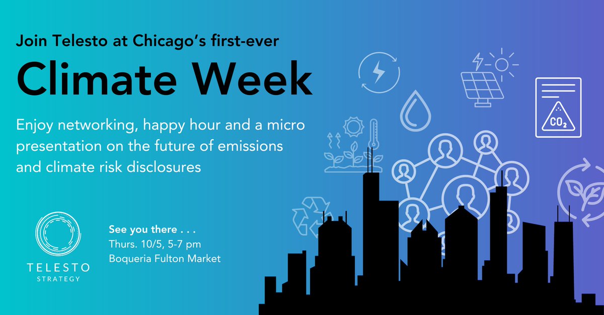 It's not too late . . . join us today at 5 pm for Telesto's Climate Tech event at Boqueria Fulton Market. Sign up: ow.ly/4fFJ50PQsrs