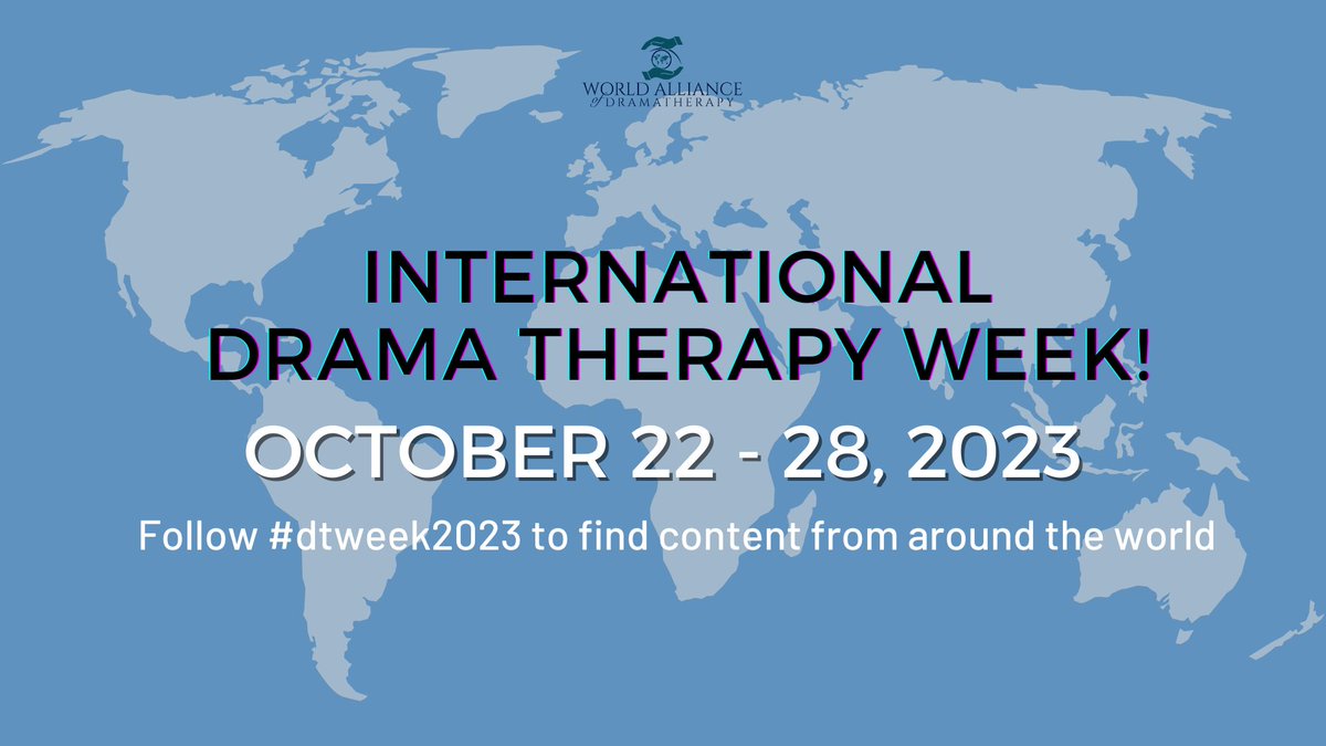 INTERNATIONAL DRAMATHERAPY WEEK:

October 22-28th, 2023.

For one week each year, we come together as a global community to celebrate our profession.

Use #dtweek2023 to share news, research, information about lectures, performances, workshops and more.