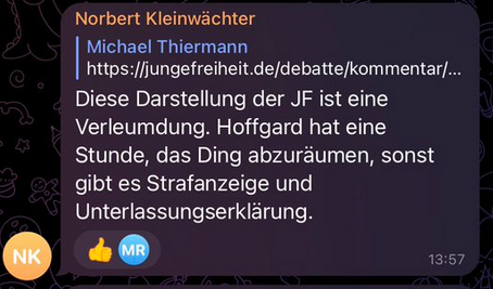 KreuzAcht's tweet photo. Norbert Kleinwächter droht der "Jungen Freiheit" mit Strafanzeige und Unterlassungserklärung, weil die JF ihn in einem Kommentar heftig kritisiert hat. Kleinwächter war es nämlich, der die Lüge von Weidel im "Safehouse" verbreitete, während sie auf Malle weilte. #AfD https://t.co/VLdvid7c1N
