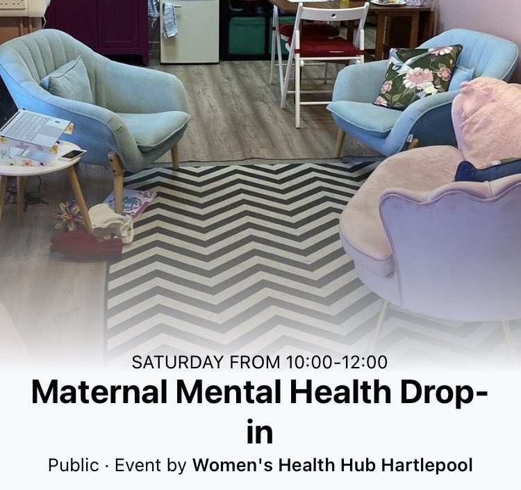 Our monthly Maternal Mental Health monthly drop-in is this Saturday in Hartlepool at the Womens Health Hub. Follow link for more information facebook.com/events/s/mater…