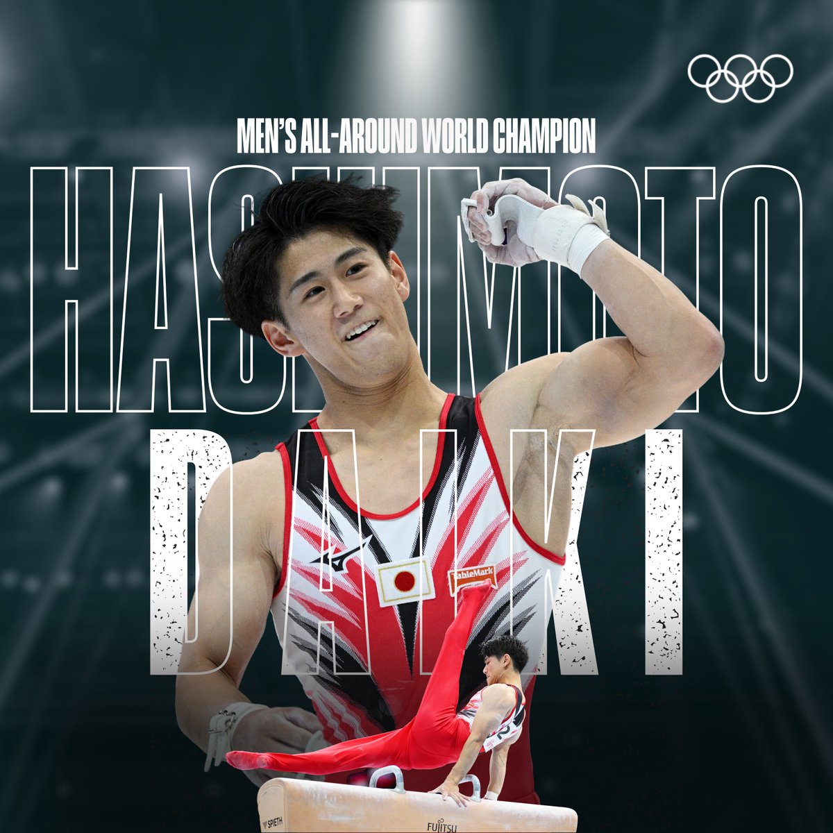 Olympics's tweet image. Back-to-back. 🥇↔️🥇

Hashimoto Daiki is the first male gymnast since Uchimura Kohei to defend a world all-around title! 

Ilia Kovtun of Ukraine takes silver 🥈, and Fred Richard of United States completes the podium in third place 🥉.

#Antwerp2023 I #RoadToParis2024 I…