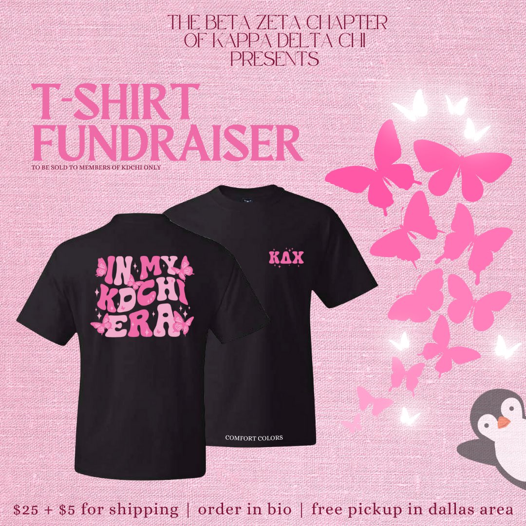 UTDKDChi's tweet photo. -`♡´- Still in our Eras moment -`♡´-
Calling all sisters of Kappa Delta Chi 🐧💘 Interested in the Kutest t-shirt? Link in our Bio to order yours today 🫶🏼

•

Disclaimer: you must be a member of Kappa Delta Chi, Inc. to purchase a t-shirt.

LAST DAY TO ORDER IS OCTOBER 20TH. https://t.co/O11bUJyrAz