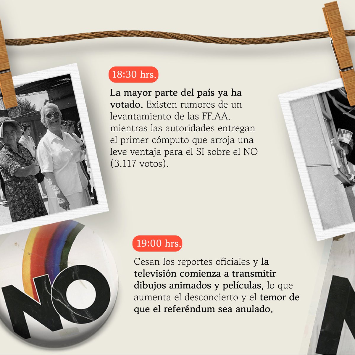 culturas_cl's tweet image. ¿Quieres saber cómo fueron las horas previas del triunfo del NO? 🌈

El 5 de octubre de 1988 estuvo marcado por la tensión e incertidumbre durante una maratónica jornada electoral. 

#50AñosDelGolpe