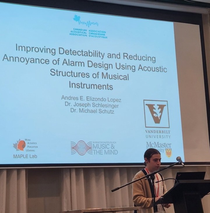 Proud of our mentee/student (with @michael_schutz @MAPLE_Lab ) presenting at Acoustics Week in Canada (Semaine canadienne de l'acoustique) ! @VUMC_Anes @mcgillu @McMasterU
