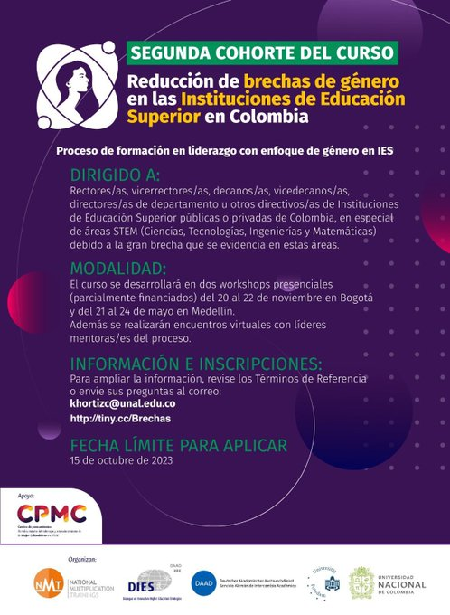vboterof's tweet photo. Está abierta la convocatoria de la Segunda cohorte del Curso: Reducción de brechas de género en Instituciones de Educación Superior en Colombia. Proceso de formación en liderazgo con enfoque de género en IES.  https://t.co/blZEwuAJ3b
@IngenieriaUNBog @fminas https://t.co/FGjxmpNfjK