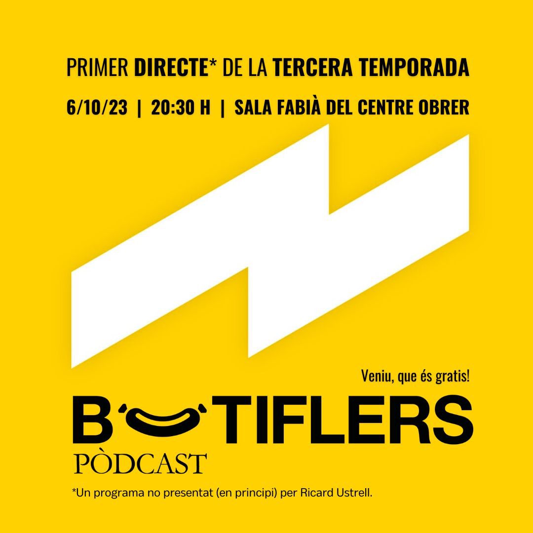 BotiflersPod's tweet photo. Comencem la💥3a TEMPORADA💥 
📆 6 d'octubre
🕰️ 20:30 h
📍 Sala Fabià del @CentreObrer 

De què parlarem? Aquí algunes pistes: 🎭🍽️🤬 https://t.co/K5P0Hiz7sk