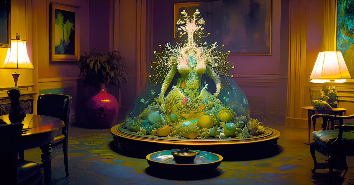 xalieri's tweet photo. Cursed rococo. Set 1, 3 of 3
#ConspicuousConsumption #VeryLateBaroque #CursedRococo #CursedAI #WeirdArt #PsychologicalLandscape #ImSureItMustMeanSomething
#DarkArts #DigitalArt #AIAssistedArt #AIArt #WomboDream #StableDiffusion https://t.co/6jvBw31tZ7