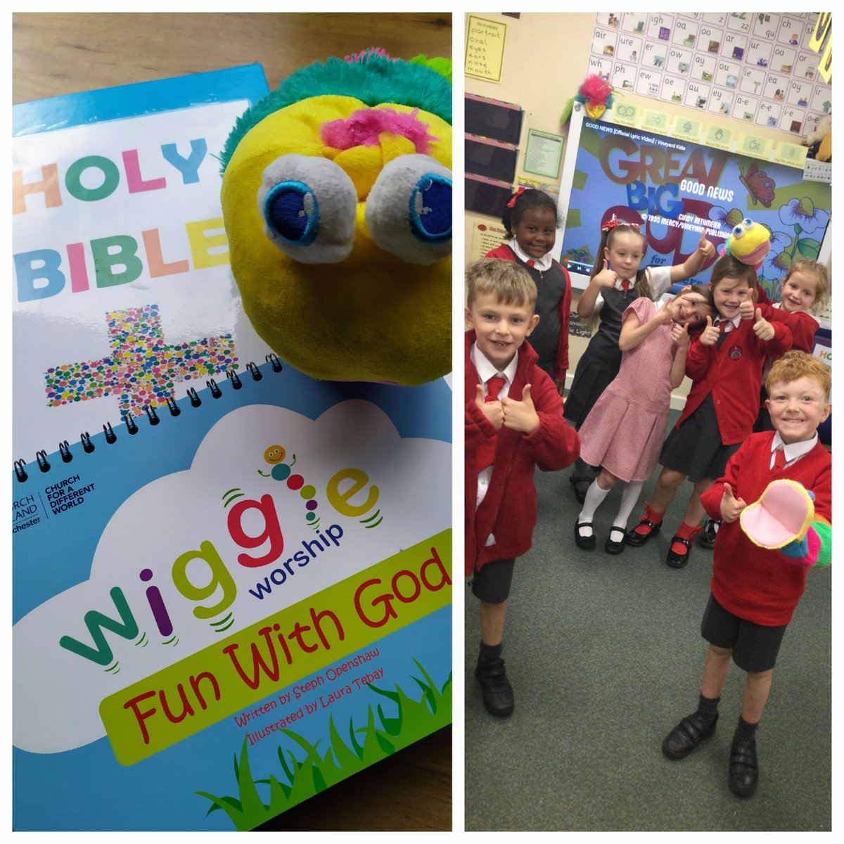 PlacesProject's tweet photo. As we continue showcasing children & families' work, we celebrate Early Years & #WiggleWorship. Wiggle, the Bible bookworm, loves to share stories about God. He enjoys seeing children praising God & doing the "Wiggle Amen" at the end of prayers! #FunWithGod #CCPChildrenFamilies https://t.co/y11nOBCZ4L