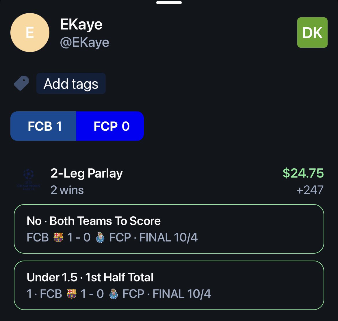 EricKaye19's tweet photo. @ThePromoguy123 @pikkitsports UCL hit https://t.co/2yrksVLNKT