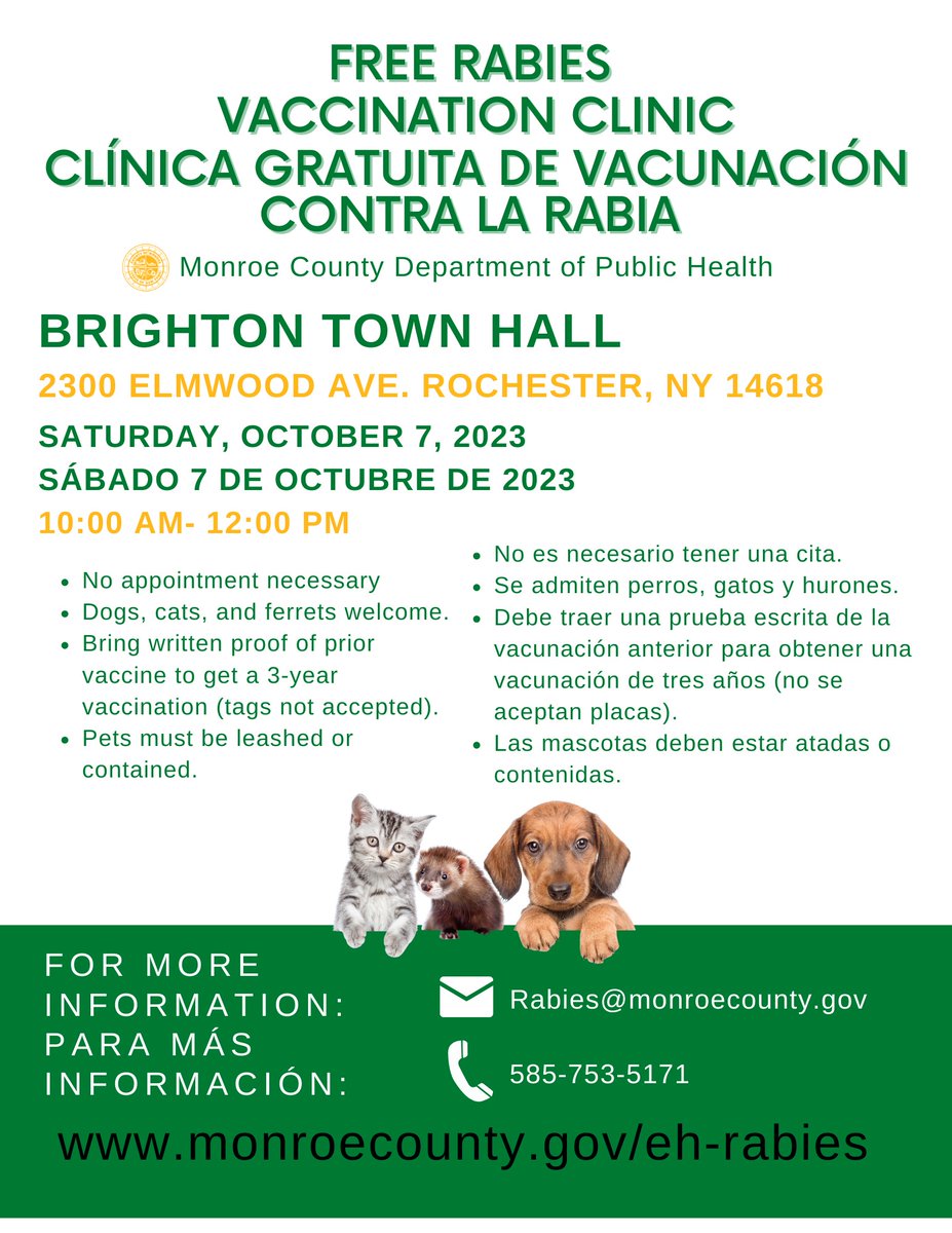 Stop out this Saturday for a FREE rabies clinic. #ROC #BrightonNY