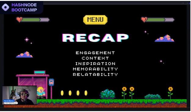 la_mengs's tweet image. Amazing session from @KevinBlancoZ on creating content video for community during #hashnodebootcamp @hashnode .
Storytelling should be the focus because if you have good equipment and a bad story, people will have a hard time getting your message.