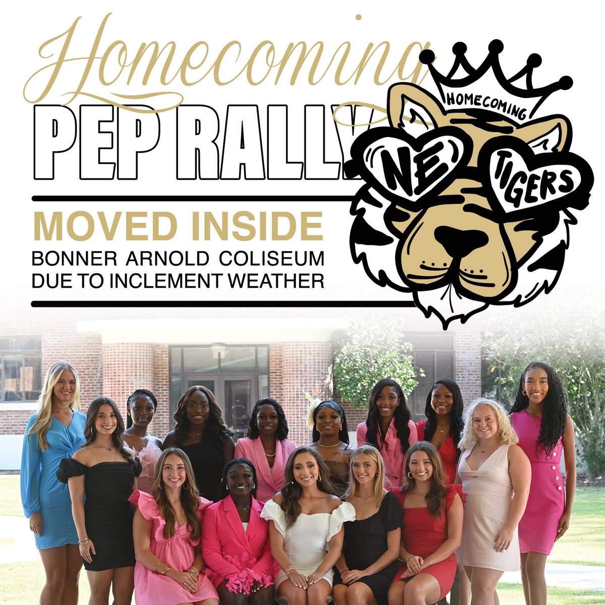 LOCATION CHANGED! Due to rain, the NEMCC Homecoming pep rally has been moved to Bonner Arnold Coliseum! The pep rally will kick off at 12:10. #movingforward