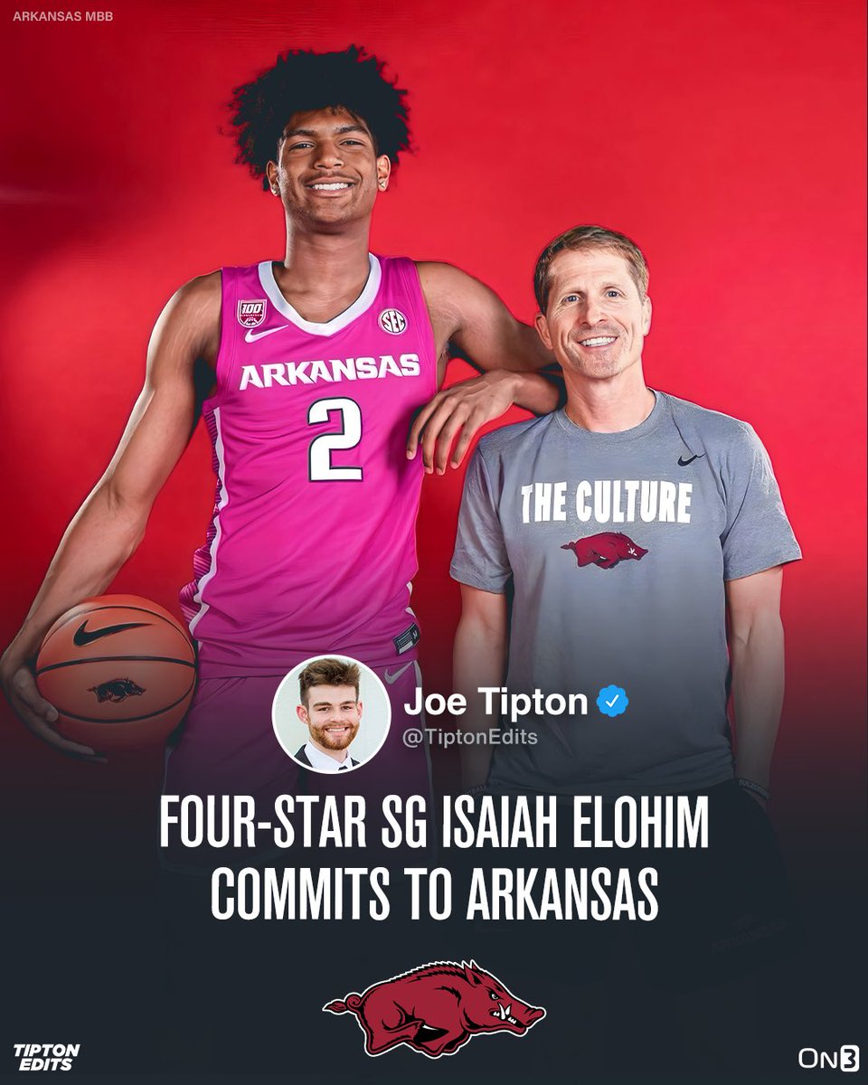 NEWS: 2024 Top-40 recruit Isaiah Elohim has committed to Arkansas, per sources. 

The 6-5 SG chose the Razorbacks over Kansas and Villanova. 

Story: on3.com/college/arkans…
