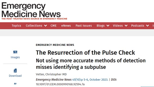 EMNews's tweet image. .@American_Heart has minimized #pulsechecks by #healthcare professionals because detection of a #pulse can be difficult.

Christopher Vetter, MD, says #EPs must continue using pulse checks, but need more training to identify #subpulses. bit.ly/3NmMe8c