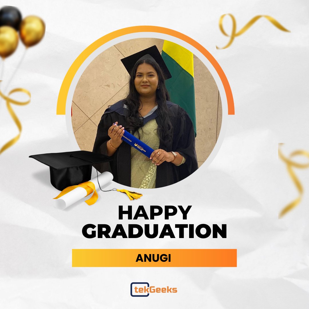 tekgeeks's tweet photo. 🎓 Anugi's journey from student to professional is an inspiration to us all. Congratulations on your graduation! 🥳 🎉 
.
.
.
.
.
#TekGeeks #TekGeeksTeam #TekGeeksFamily #ProudMoment #GraduationCelebration #HappyGraduation #SuccessStory https://t.co/5LzDTXXHjH