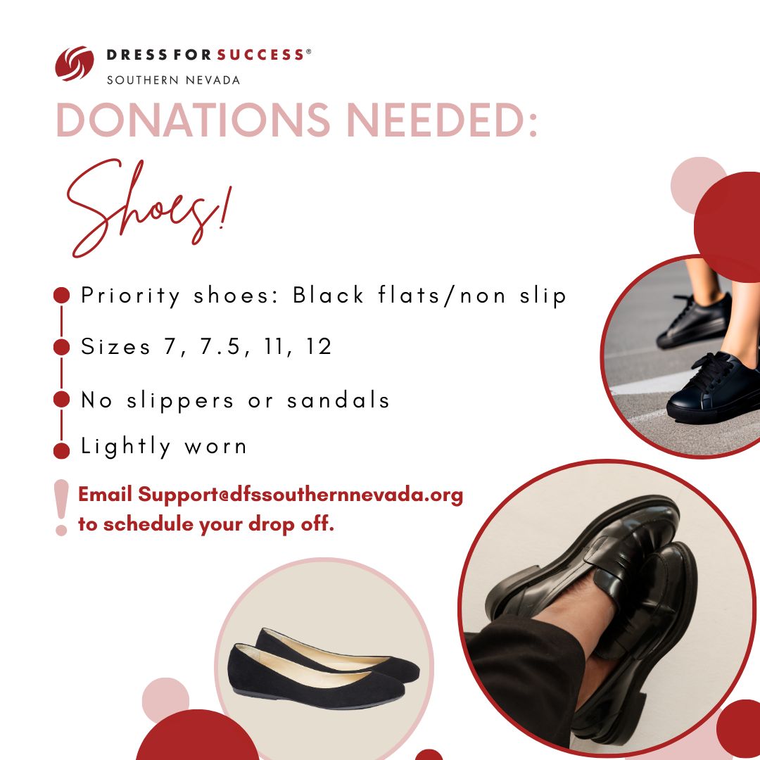 DFSSNV's tweet image. We need business-appropriate jewelry, shoes, and light scarves!! If you'd like to donate any of these items to help a woman feel confident and prepared for her journey toward economic advancement, please email support@dfssouthernnevada.org to schedule your donation drop-off.