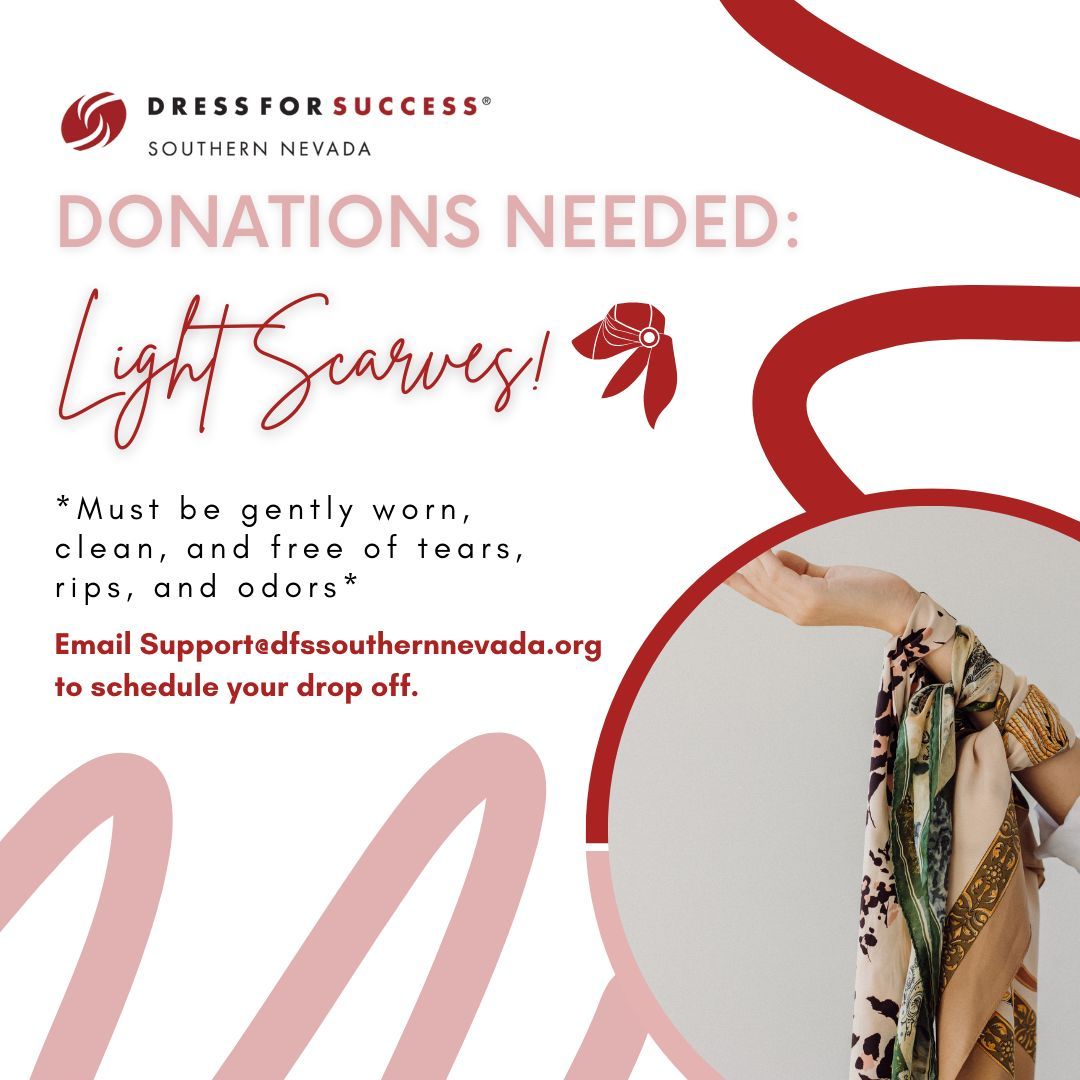 DFSSNV's tweet image. We need business-appropriate jewelry, shoes, and light scarves!! If you'd like to donate any of these items to help a woman feel confident and prepared for her journey toward economic advancement, please email support@dfssouthernnevada.org to schedule your donation drop-off.