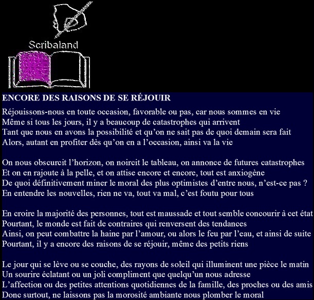 scribaland's tweet image. #Scribaland ENCORE DES RAISONS DE SE RÉJOUIR
Se préserver pour ne pas être submergé!#lyriques #maitre #maitres #maitresse #maitresses #manuel #manuels #manuscrit #manuscrits #maternelle #maternelles #matiere #matieres #memoire #BD #memoires #mot #mots #motcle #motscles #motcroise