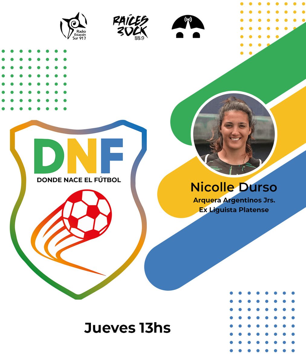 ⚽ DONDE NACE EL FÚTBOL ⚽
Todo el fútbol de la Liga Amateur Platense.

📞 Hoy charlamos con Nicolle Durso, arquera de Argentinos Jrs. y ex-liguista platense.

 📷 Martes y jueves 13hs Red de radios comunitarias:
- #radiotrinchera-<a href="/EstacionSur917/">Radio Estación Sur</a>