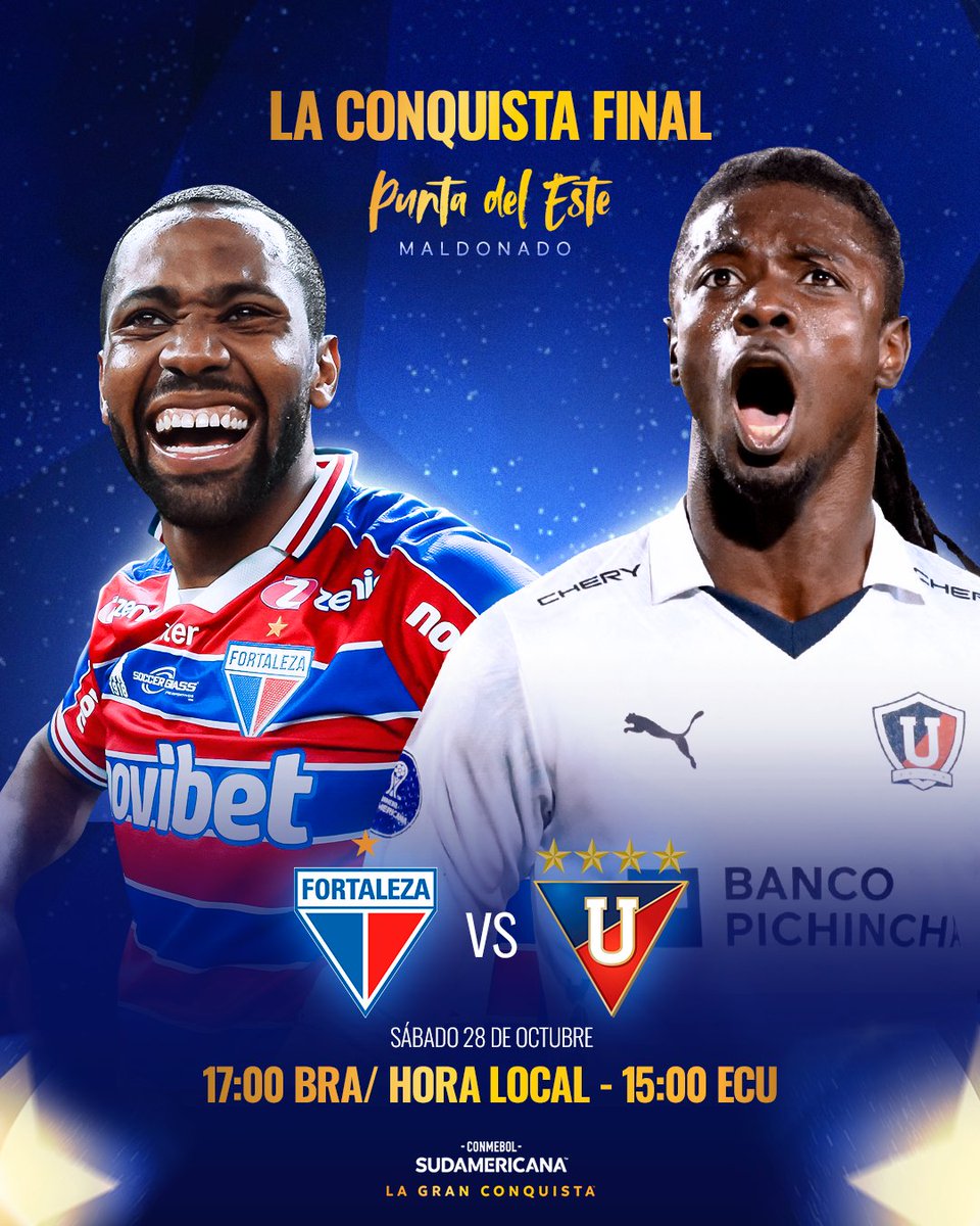 Sudamericana's tweet photo. 📆⏱️ ¡Horario definido!

🇧🇷🏆🇪🇨 Así se jugará la Final de la CONMEBOL #Sudamericana 2023 entre @FortalezaEC y @LDU_Oficial. 

#LaGranConquista https://t.co/z05To2yeXU