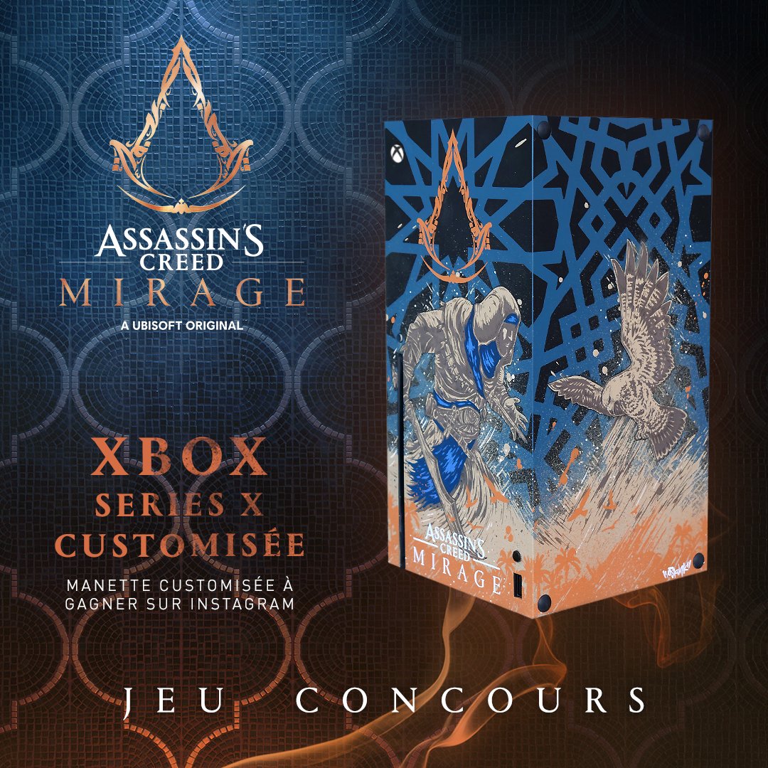 JEU CONCOURS ASSASSIN'S CREED MIRAGE 🦅 Pour fêter la sortie du jeu, on vous fait gagner cette superbe Xbox Series X customisée par @Oskunk et un jeu en Édition Deluxe ! 🎮 Pour participer : ❤️ Liker ce tweet 🔄 RT ce tweet ✅ S'abonner à @AssassinsFR + @XboxFR TAS 12/10