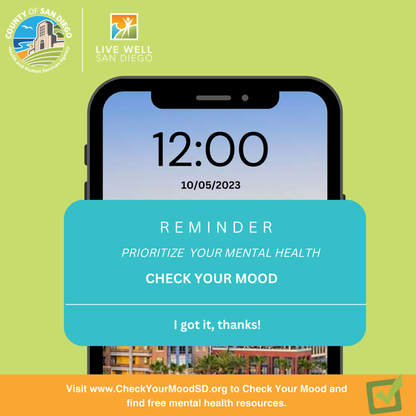 CAschoolsVEBA's tweet photo. This is a reminder to stop scrolling and visit the Check Your Mood website to take the free Check Your Mood screening tool. Now is the time to prioritize your mental health!⏰ https://t.co/4obWglcvxq

#CheckYourMoodDay2023 #StigmaFreeSD #LiveWellSD #VRC #centeredaroundyou https://t.co/OimiMOpDi0
