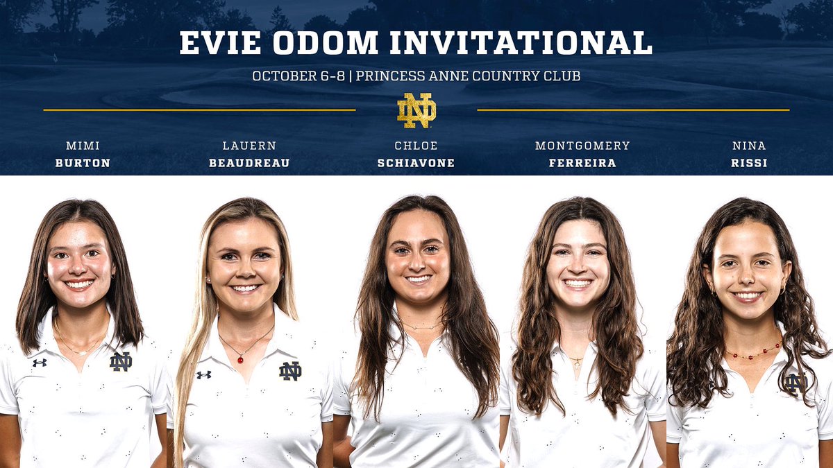 NDwomensGolf's tweet photo. The Evie Odom Invitational hosted by Old Dominion starts tomorrow at the beautiful Princess Anne Country Club in Virginia Beach, VA. Three days of 18 hole stroke play begins Friday at 9:30am EST for the Irish. #BeIRISH 🍀 https://t.co/uNtz94X5uY