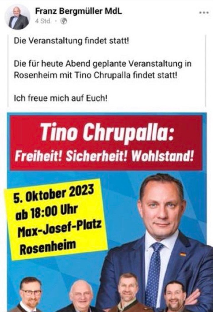 Anonymous00708's tweet photo. ACH SO ‼️
Der Patient von der #Intensivstation mit dem Wespenstich ist heute zur Stunde
(mit Beamtungsgerät ??) 
wieder im Wahlkampf !? 😁
ALLES KLAR! #fckafd #OpAfD #AfDnee #Chruppala #Weidel #Körperkontakt #Schwächeanfall  #Personenschützer https://t.co/6sMhmzPqOo