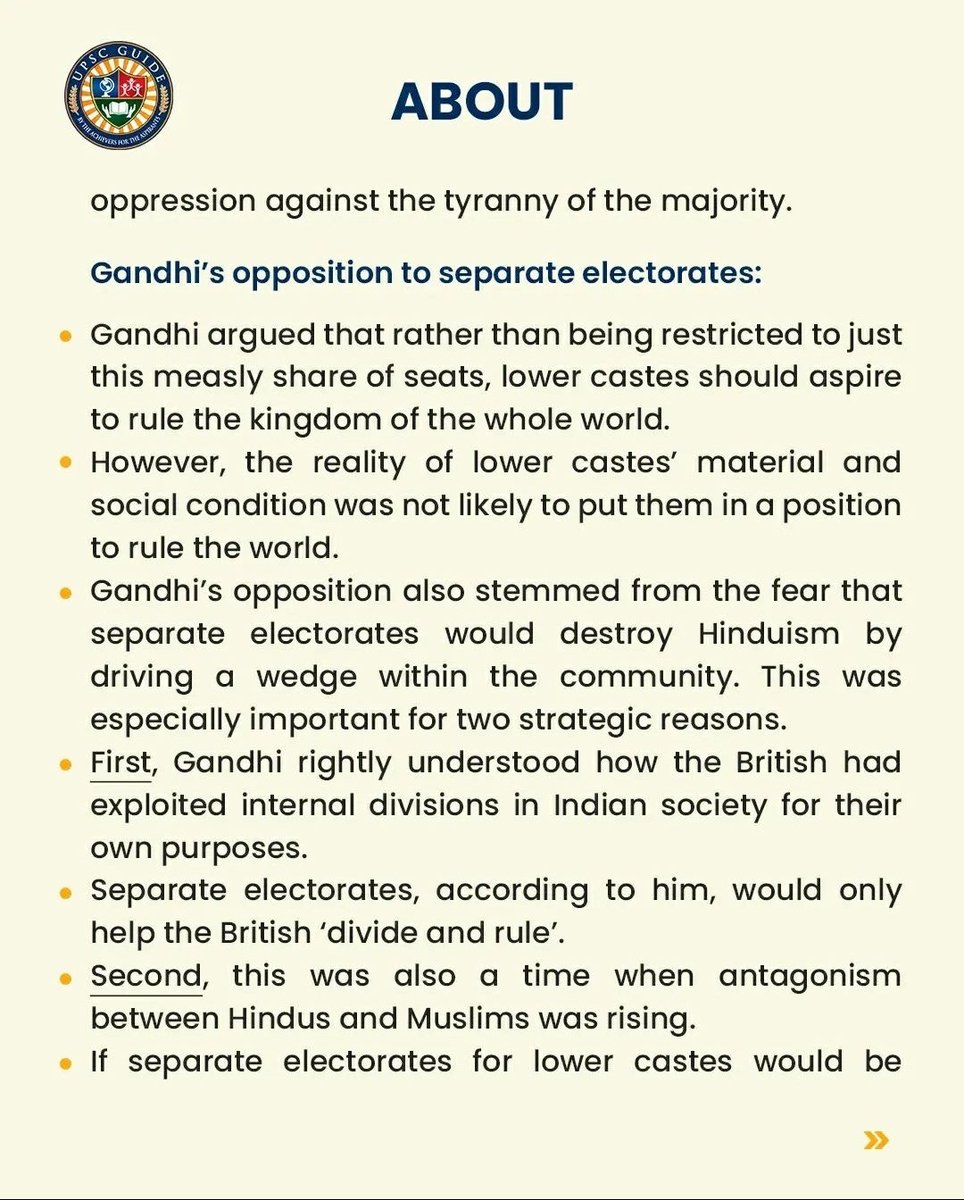 BORN4WIN's tweet photo. Why Gandhi Opposed Caste Based Separate Electrorates.

(Data courtesy: #UPSC_Guide) https://t.co/CMcFjNoJLb
