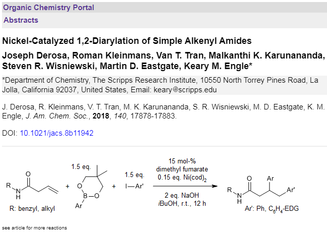 organic_portal's tweet photo. https://t.co/nXqUhVw4jl
A nickel-catalyzed conjunctive cross-coupling of simple alkenyl amides with aryl iodides and aryl boronic esters https://t.co/gfuU2b3l4j