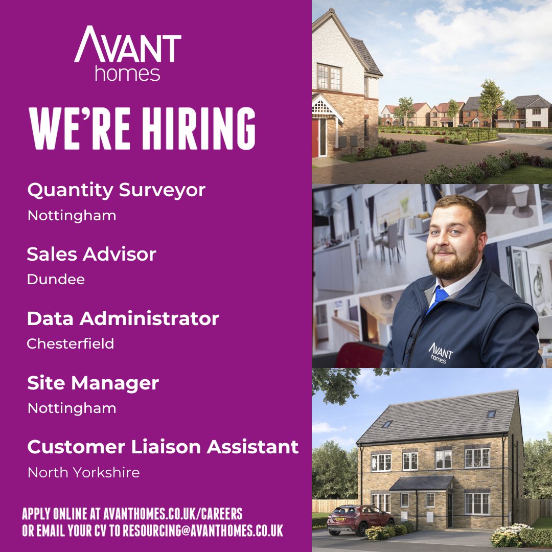 AvantHomes's tweet image. Check out the latest career opportunities at Avant Homes!

We are hiring a range of different roles including Sales, Commercial, Customer Service and Construction jobs.

View all current vacancies: bit.ly/3Ka3tZH

#AvantHomes #Careers #JobsinConstruction #NewJob