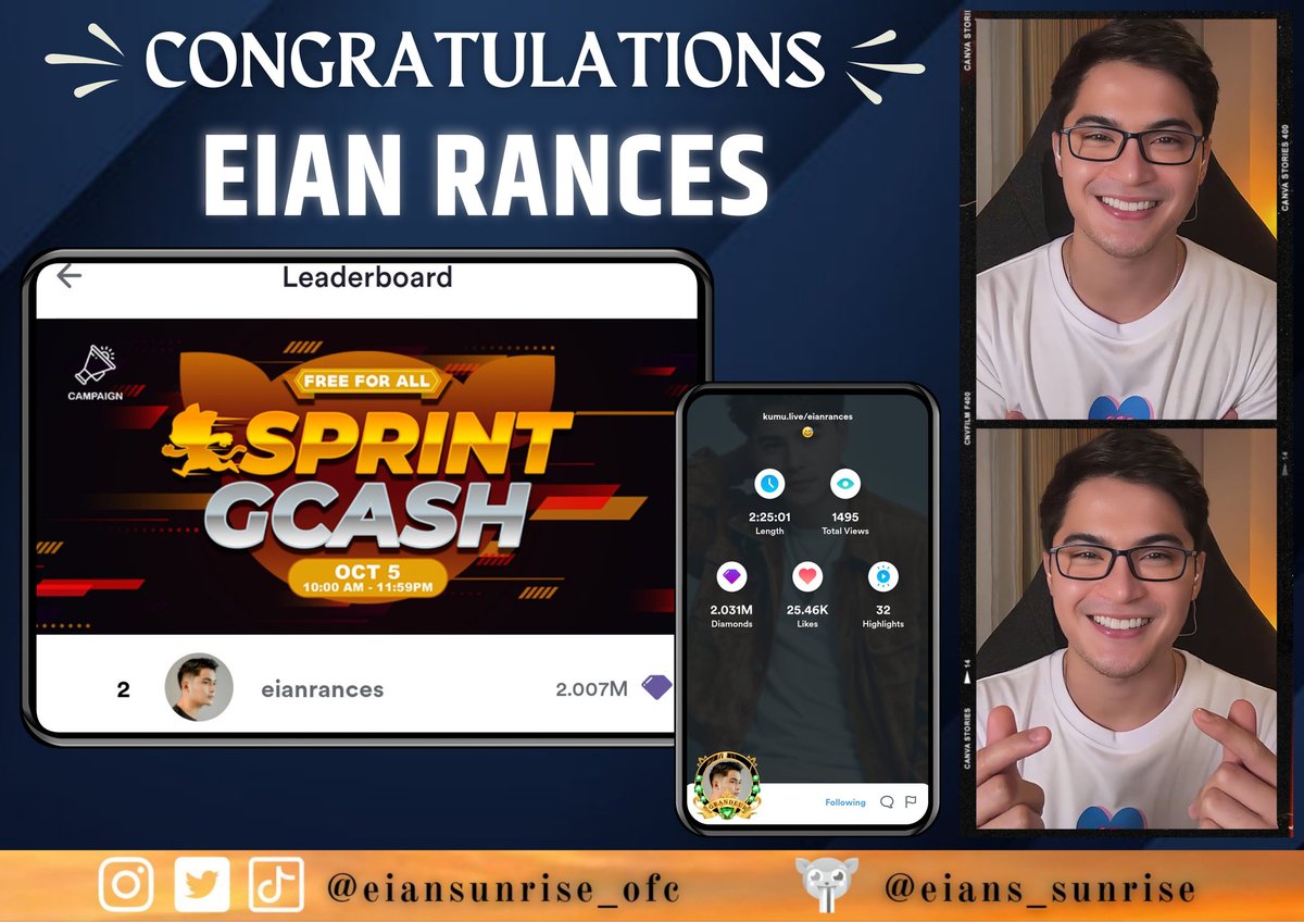 eiansunrise_ofc's tweet photo. Cheers to another "Sprint Gcash" campaign win! 🎉

Congratulations, @EianRances! We love you so much! 💙🤗

#EianRances https://t.co/zbJdPq4Vio
