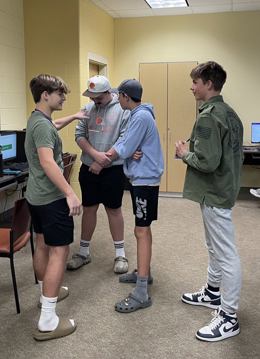 8th grade <a href="/LkwdHarding/">Harding MS</a> students (sporting "soccer mom and BBQ dad" for spirit week) coded a charades app and had fun testing the functionality with partners and groups!